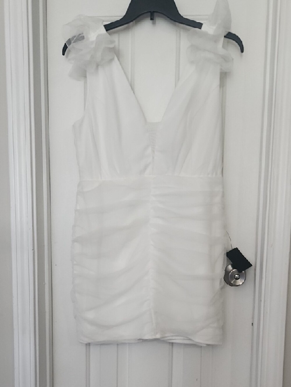 Lulu's White Tulle Ruched V‑Neck Mini Dress - Picture 2 of 7